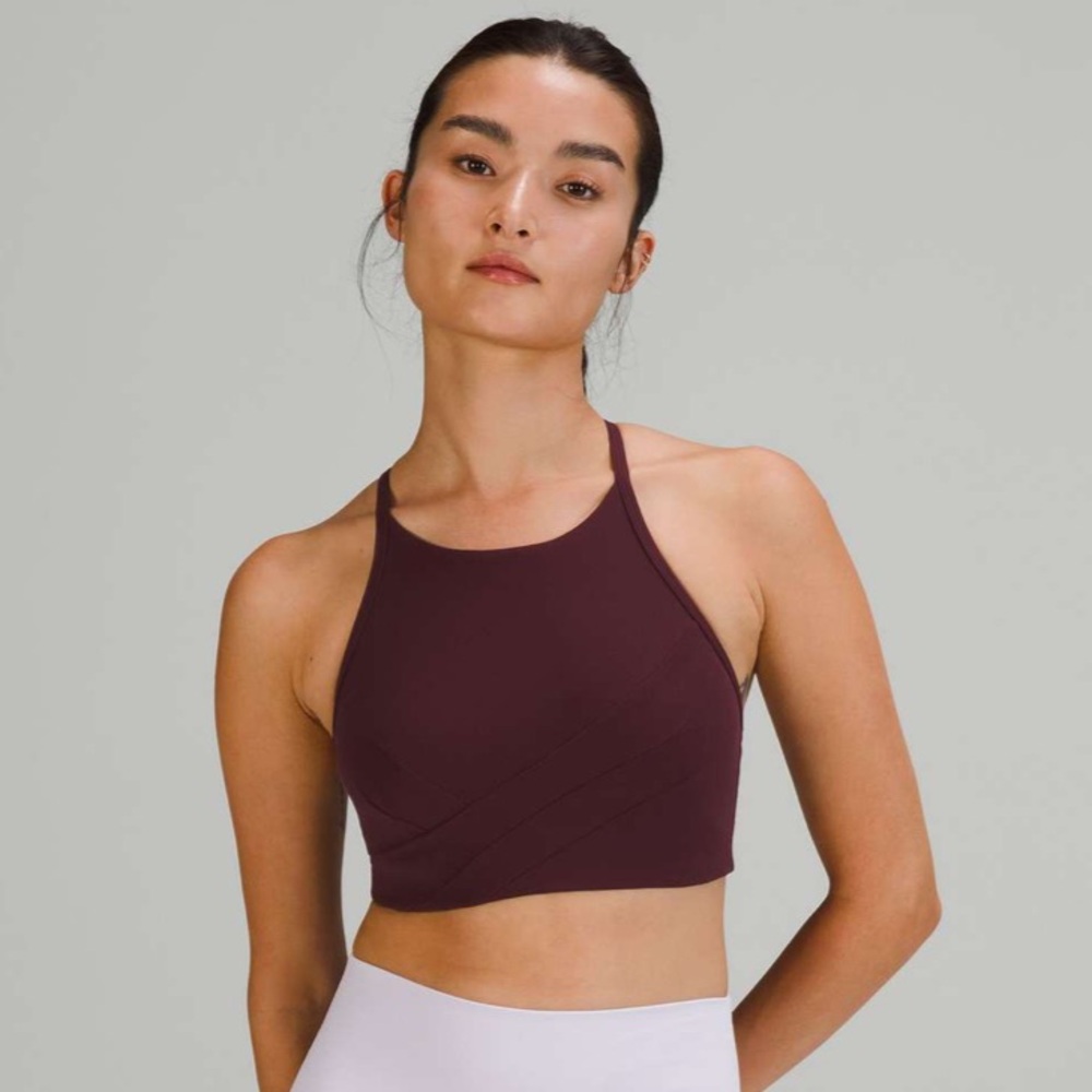 LULULEMON Flow Y Wrap Front High Neck Bra Light Support B/C Cup CASSIS size 4